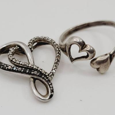 Sterling Heart Pendant And Adjustable Heart Ring