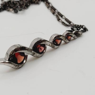 Garnet Spiral Sterling Pendant Necklace 925 Silver