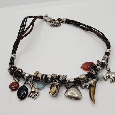 Roswell Design Thanda Charm Necklace Multi Gem And Leather