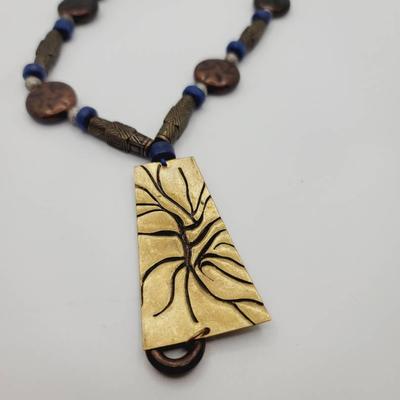 Boho Festival Necklace Tooled Metal Pendant
