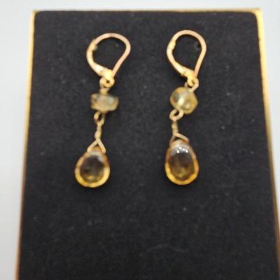 Yellow Dangle Earrings With 14/20 Gold Filled Posts