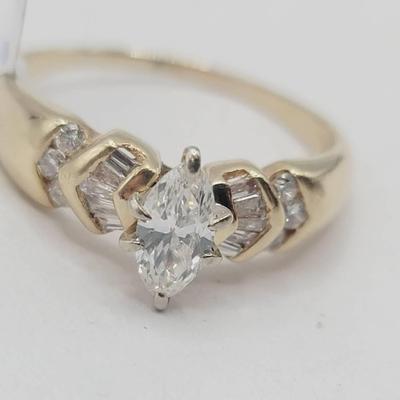 1ctw .71 Marquis Center 14k Yellow Gold Engagement Ring Sz 9