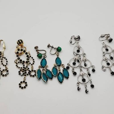 3pc Chandelier Earrings Silver Gold Tone Rhinestone