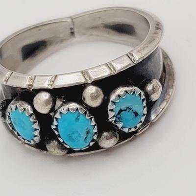 Sterling Southwest Signed Ring 3 Stone Turqoise Sz 11