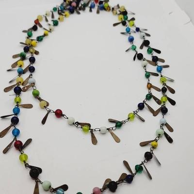 Vintage Glass And Paddle Bead Necklace