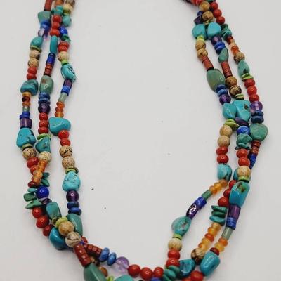 Southwest Multi Gem Necklace Sterling Clasp Chain
