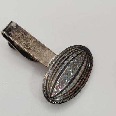 Silver 950 Niello Oval Tie Clip