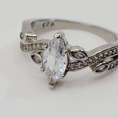 Marquis Center Stone Sterling Ring Detailed Band Sz 8