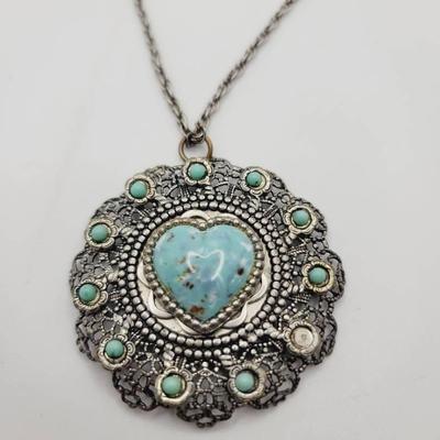 Southwest Style Heart Pendant Faux Turqoise Necklace