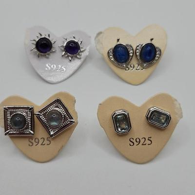 Dainty Silver Tone Earrings With 925 Posts Lot #4