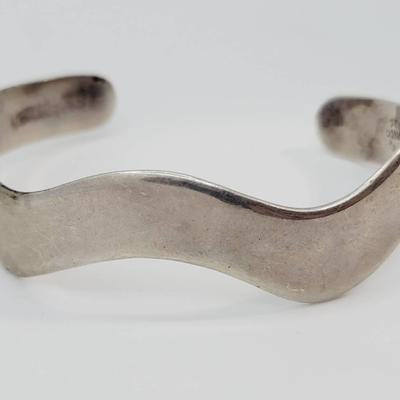 Vintage Mexico Sterling Silver Wave Cuff Bracelet 925