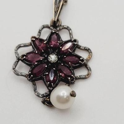 Sterling Gem Pearl Flower Burst Necklace 925