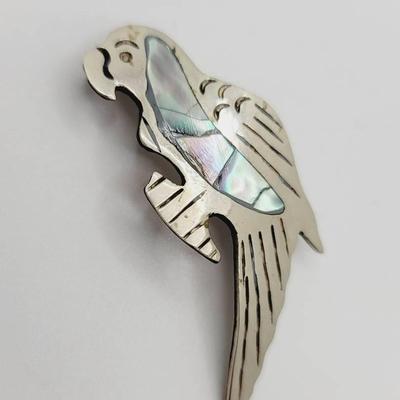 Alpaca Mexico Abalone Inlay Parrot Pin Brooch