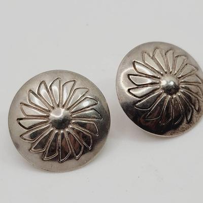 Southwest Flower Spiral Disc Earrings Sterling Silver 925