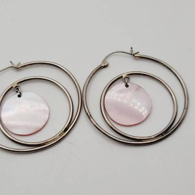 Sterling Mother Of Pearl Double Hoop Earrings