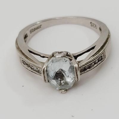 Stauer 925 Aqua And Cz Ring Sz 7