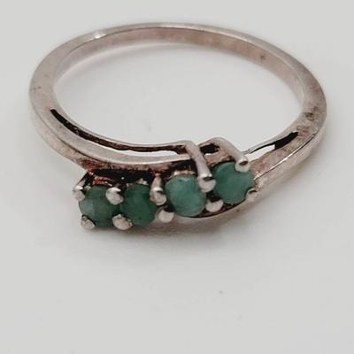 Sterling 925 Emerald Chip Ring 4 Stones Sz 7