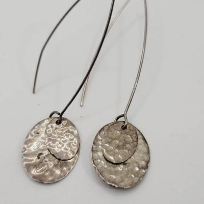 Tooled Sterling Silver Disc Earrings 925