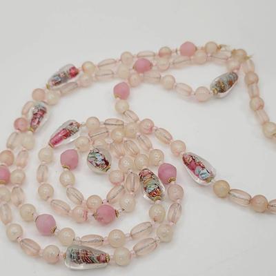 Antique Pink Glass Beaded Necklace Strand Tlc