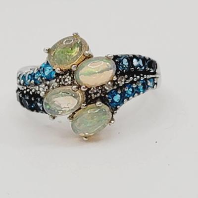 Sterling 925 Multi Gem Ring Sz 8 Blue Cream 