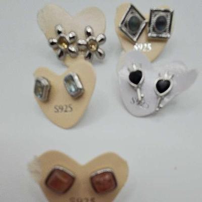 Dainty Silver Tone Earrings with 925 Posts Lot #1