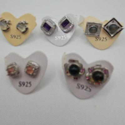 Dainty Silver Tone Earrings With 925 Posts Lot #3