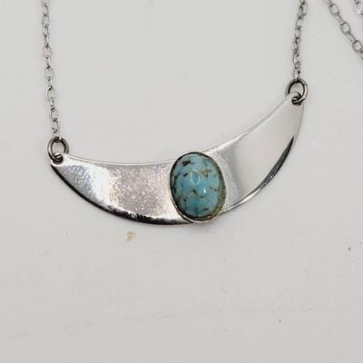 Sterling Necklace With Art Glass Cabochon 