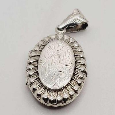 Etched Sterling Locket Pendant 925 Silver