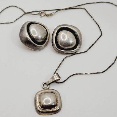 Vintage Mexico 925 Sterling Silver Earrings Necklace Coordinating Set