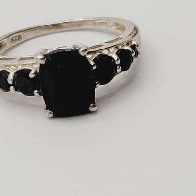 Faceted Black Multi Stone Ring 925 Sterling Sz 9