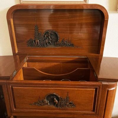 Fantastic Asian Inspired Vintage Bar Cabinet w/multiple doors/compartments 