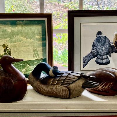 Stunning Hand Carved Wood Ducks & Erica Craig Signed Print