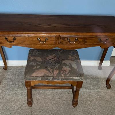Vintage Wooden Cradenza & Tapestry Upholstered Stool 