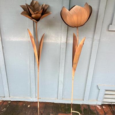 Two Large Flower Lawn Sculptures