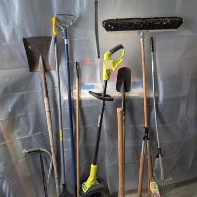 Garden & Yard Tool Lot – Shovels, Rakes, Trimmer, Axe & More