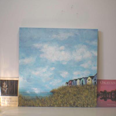 “Coastal Hues” – Tranquil Seaside Painting with Decorative Lamp & Art Books