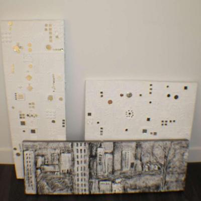 Set of 3 Modern Mixed Media & Textured Paintings – Urban & Abstract Reliefs
