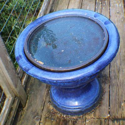 Large Cobalt Blue Ceramic Bird Bath Planter – 26" Diameter