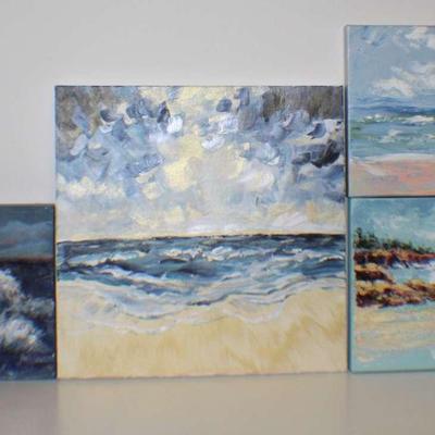 Set of 6 Original Seascape Acrylic Paintings on Canvas