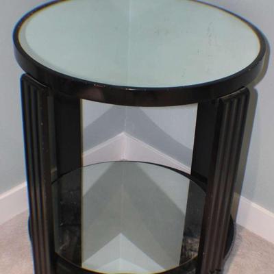 Modern Black Round Mirrored Side Table with Fluted Legs