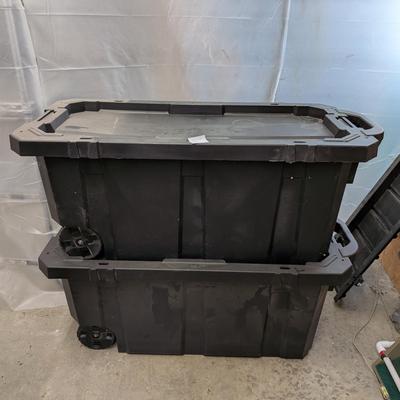 Set of 2 Heavy-Duty Rolling Storage Totes – Black Plastic