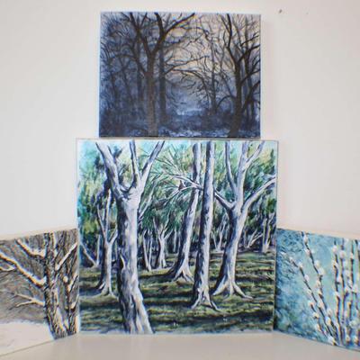 Set of 5 Original Tree & Forest Paintings – Seasonal Woodland Scenes on Canvas