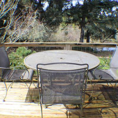 Outdoor Metal Patio Dining Set – 3 Chairs with Round Mesh Table