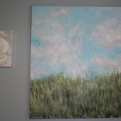 Pair of Nature-Inspired Paintings – Floral and Meadow Landscapes