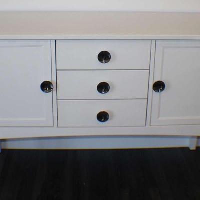 Modern White Sideboard Buffet with Black Knob Pulls