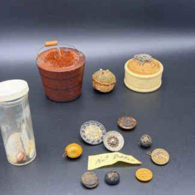 (3) Circular Pin Cushions And Buttons
