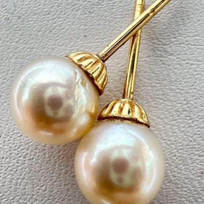 14K Gold Pearl Earrings with Scalloped Posts
