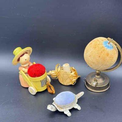 (3) Pin Cushions With Tailor Tape And A Lovely Thimble
