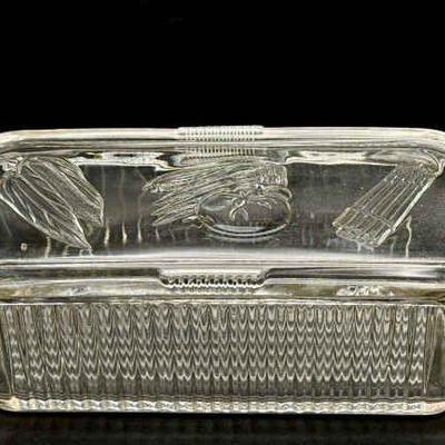 Vintage Federal Glass Ribbed Refrigerator Dish Vegetable Design
