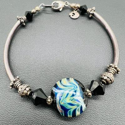 Beautiful Glass Bead Swirl Bracelet with Sterling Silver Clasp
